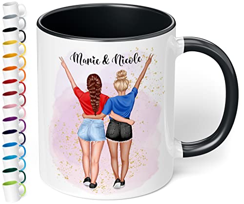 Tasse für beste Freundin „Freundinnen im Sommerlook“ – Kaffeetasse personalisiert mit Namen & Aussehen | BFF best friends | originelle Geschenke für BFF zum Geburtstag, Weihnachten (Schwarz) von True Statements