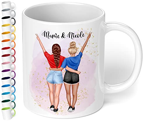 Tasse für beste Freundin „Freundinnen im Sommerlook“ – Kaffeetasse personalisiert mit Namen & Aussehen | BFF best friends | originelle Geschenke für BFF zum Geburtstag, Weihnachten (Weiß) von True Statements