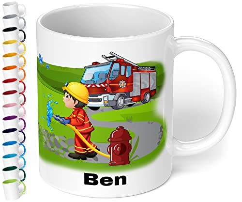 Tasse mit Namen für Kinder "Feuerwehrmann" – Kindertasse personalisiert – Feuerwehr Kinderbecher Trinkbecher für Jungen und Mädchen - rundum bedruckt – Geschenk zu Weihnachten, Geburtstag (Weiß) von True Statements