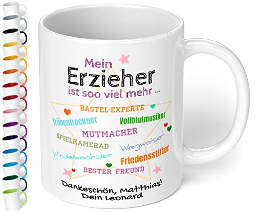 Tasse personalisiert Mein Erzieher ist soo viel mehr - lustige Dankeschön Kaffeetasse mit Spruch - Geschenk zum Kita Kindergarten Abschied, für Tagesvater (Individuell, Weiß) von True Statements