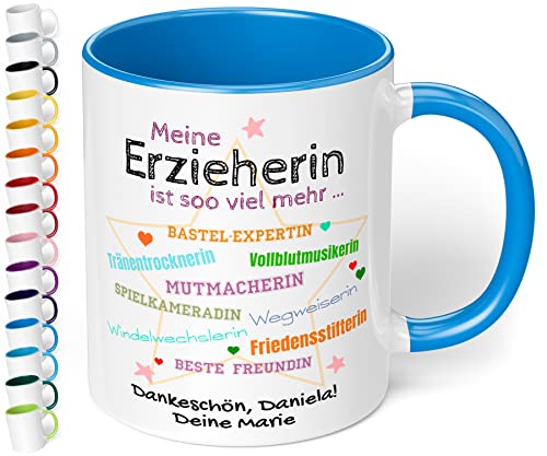 Tasse personalisiert Meine Erzieherin ist soo viel mehr - Dankeschön Kaffeetasse mit Spruch als Abschiedsgeschenk Kindergarten Kita für Erzieherin, Tagesmutter - spülmaschinenfest (Cambridge Blau) von True Statements