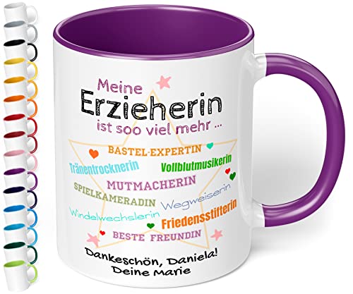 Tasse personalisiert Meine Erzieherin ist soo viel mehr - Dankeschön Kaffeetasse mit Spruch als Abschiedsgeschenk Kindergarten Kita für Erzieherin, Tagesmutter - spülmaschinenfest (Violett) von True Statements