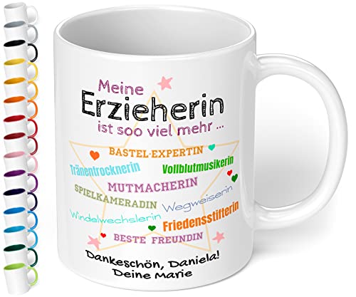 Tasse personalisiert Meine Erzieherin ist soo viel mehr - Dankeschön Kaffeetasse mit Spruch als Abschiedsgeschenk Kindergarten Kita für Erzieherin, Tagesmutter - spülmaschinenfest (Weiß) von True Statements