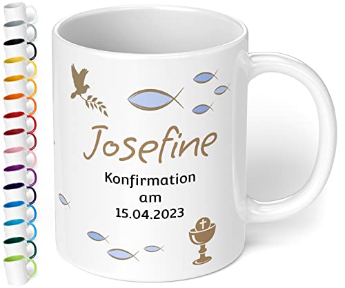 Tasse zur Konfirmation mit Namen und Datum personalisiert „Konfirmation am“ – 330ml Keramik Kaffeetasse für Mädchen & Jungen - Konfirmations-Geschenke für Tochter Sohn Geschenkideen (Weiß) von True Statements