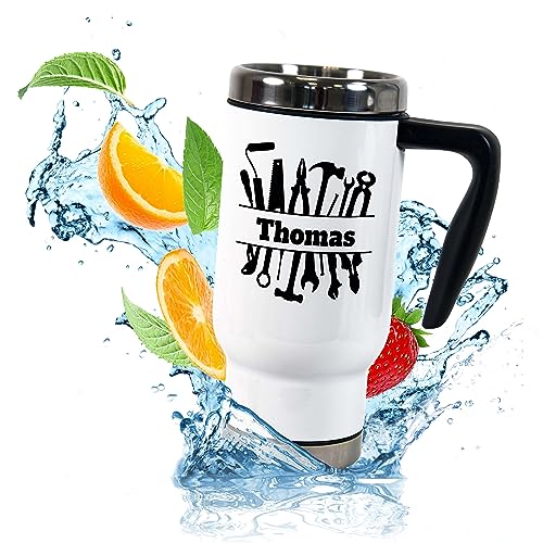 Thermobecher „Werkzeuge“ personalisiert – 470ml mit Handgriff - ToGo Kaffeebecher für unterwegs – Geschenke Kollegen Handwerker Arbeit Auto von True Statements