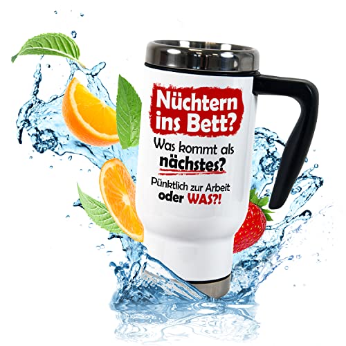 Thermobecher für Coffee to go „Pünktlich zur Arbeit oder was?! “- ToGo Kaffeebecher 470ml mit Handgriff - bedruckt mit lustigem Spruch - Handwerker Geschenke für Kollegen & Männer zum Geburtstag von True Statements