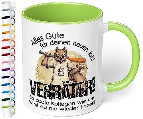 True Statements Abschiedsgeschenk für Kollegen - Kaffeetasse mit Spruch „Alles Gute für neuen Job Verräter“ - lustige Kaffeetasse als Geschenk zum Abschied Jobwechsel (Hellgrün) von True Statements