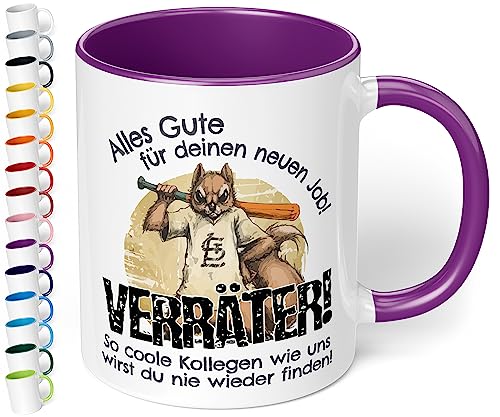 True Statements Abschiedsgeschenk für Kollegen - Kaffeetasse mit Spruch „Alles Gute für neuen Job Verräter“ - lustige Kaffeetasse als Geschenk zum Abschied Jobwechsel (Violett) von True Statements