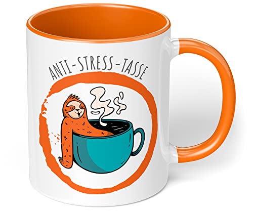 True Statements Anti-Stress-Tasse Faultier - Kaffeetasse beidseitig Bedruckt - spülmaschinenfest - Faultier (Orange, Standard) von True Statements