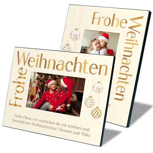 True Statements Bilderrahmen für Fotos 10x15 cm personalisiert mit eigenem Text „Frohe Weihnachten“ – Fotorahmen als Geschenk zu Weihnachten (Querformat) von True Statements