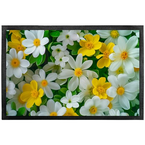 True Statements Deko-Fußmatte „Frühlingsblumen“ mit Blumen-Motiv - für Innen & Außen – rutschfest - Geschenk für Freunde und Familie zu jedem Anlass (50 x 75 cm) von True Statements