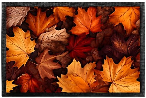 True Statements Deko-Fußmatte „Goldener Herbst“ mit Herbstblätter-Motiv - für Innen & Außen – rutschfest - Geschenk für Freunde und Familie zum Geburtstag Halloween Herbstfest (60 x 90 cm) von True Statements