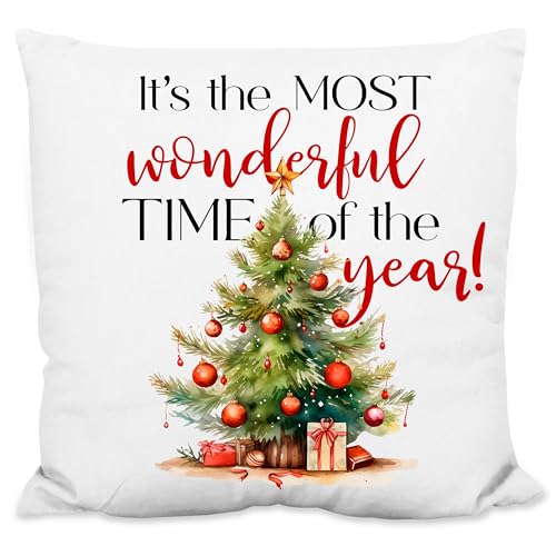 True Statements Deko-Kissen „It’s The Most Wonderful time of The Year!“ - 40x40cm, inkl. Kissen-Füllung | Zierkissen Geschenk Weihnachten (Strukturiertes Kissen) von True Statements