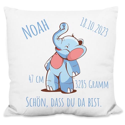 True Statements Deko-Kissen als Geschenk zur Geburt - Personalisiertes Plüsch-Kissen für Mädchen oder Jungs (Name, Größe, Gewicht, Datum) - inklusive Füllung - It's Boy/Girl (Jungen) von True Statements