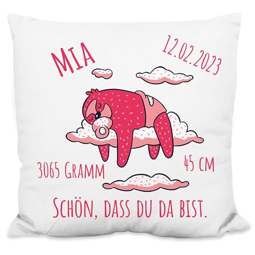 True Statements Deko-Kissen als Geschenk zur Geburt - Personalisiertes Plüsch-Kissen für Mädchen oder Jungs (Name, Größe, Gewicht, Datum) - inklusive Füllung - It's Boy/Girl (Mädchen) von True Statements