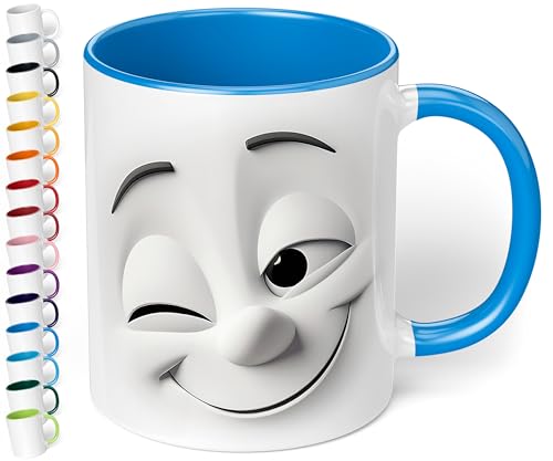 True Statements Emotion Büro Keramik-Tasse „Zwinkerndes Gesicht“ - 330ml Kaffeebecher - Face Mug - Geschenke für Kollegen (Cambridge Blau) von True Statements