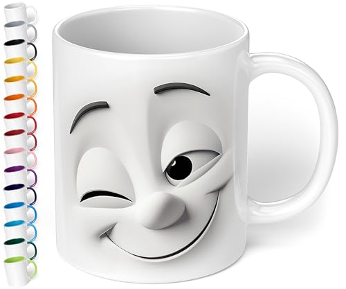 True Statements Emotion Büro Keramik-Tasse „Zwinkerndes Gesicht“ - 330ml Kaffeebecher - Face Mug - Geschenke für Kollegen (Weiß) von True Statements