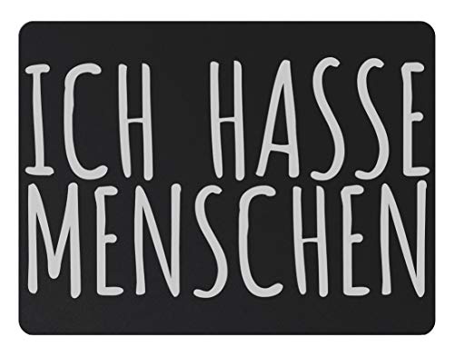 True Statements Fussmatte Ich hasse Menschen - Schmutzfang-Matte mit Spruch - Größe 40x60cm, rutschfest, 6mm dick, waschbar, hintergrund schwarz von True Statements