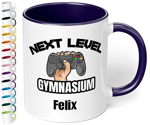 True Statements Geschenk Gymnasium für Jungen & Mädchen zum Schulwechsel 5. Klasse: Keramik-Tasse mit Namen „Next Level Gymnasium“ – Übertritt Grundschule Gymnasium Geschenk (Kobaltblau) von True Statements