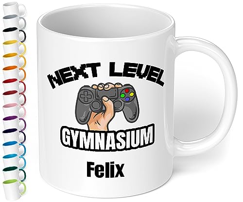 True Statements Geschenk Gymnasium für Jungen & Mädchen zum Schulwechsel 5. Klasse: Keramik-Tasse mit Namen „Next Level Gymnasium“ – Übertritt Grundschule Gymnasium Geschenk (Weiß) von True Statements