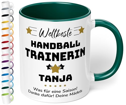 True Statements Geschenk für Trainerin: Keramik-Tasse „Weltbeste Trainerin“ personalisiert mit Sportart, Namen und Wunschtext – Kaffeebecher 330ml. – Tanz Zumba (Dunkelgrün) von True Statements