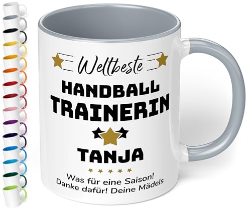 True Statements Geschenk für Trainerin: Keramik-Tasse „Weltbeste Trainerin“ personalisiert mit Sportart, Namen und Wunschtext – Kaffeebecher 330ml. – Tanz Zumba (Grau) von True Statements