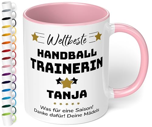 True Statements Geschenk für Trainerin: Keramik-Tasse „Weltbeste Trainerin“ personalisiert mit Sportart, Namen und Wunschtext – Kaffeebecher 330ml. – Tanz Zumba (Rosa) von True Statements