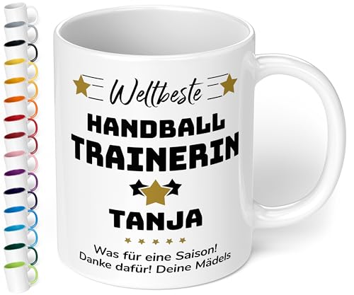 True Statements Geschenk für Trainerin: Keramik-Tasse „Weltbeste Trainerin“ personalisiert mit Sportart, Namen und Wunschtext – Kaffeebecher 330ml. – Tanz Zumba (Weiß) von True Statements