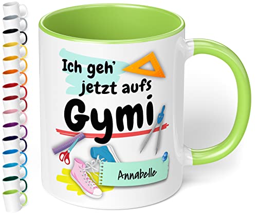 True Statements Geschenk zur Einschulung aufs Gymnasium mit Namen - Geschenk zur 5. Klasse - hochwertige Keramik Tasse mit Spruch Ich geh‘ jetzt aufs Gymi mit Wunschnamen (Hellgrün) von True Statements