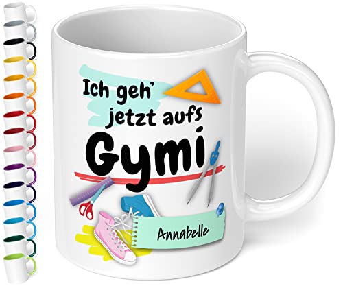 True Statements Geschenk zur Einschulung aufs Gymnasium mit Namen - Geschenk zur 5. Klasse - hochwertige Keramik Tasse mit Spruch Ich geh‘ jetzt aufs Gymi mit Wunschnamen (Weiß) von True Statements