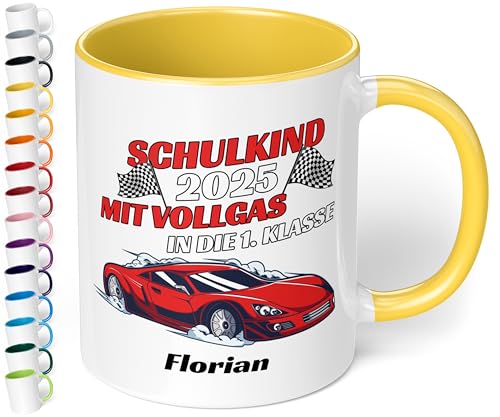True Statements Geschenk zur Einschulung für Jungs: Keramik-Tasse personalisiert „Schulkind 2025 - Mit Vollgas in die 1. Klasse“ - 330ml - Erstklässler, Hellgelb True Statements Geschenk zur Einschulung für Jungs: Keramik-Tasse personalisiert „Schulkind 2025 - Mit Vollgas in die 1. Klasse“ - 330ml - Erstklässler, Hellgelb von True Statements