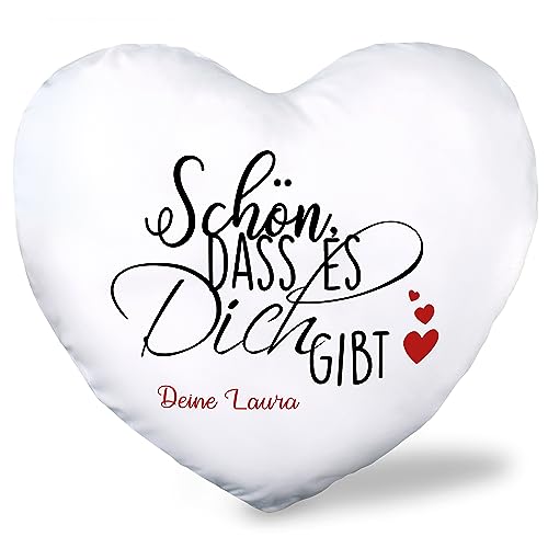 True Statements Herzkissen - Schön, dass es dich gibt - personalisiert mit Wunschnamen/Wunschtext - Kissen in Herzform inkl. Füllung - Geschenk zum Valentinstag von True Statements