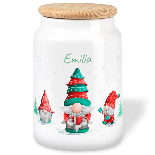 True Statements Keramik Keksdose mit Holzdeckel personalisiert für Mädchen und Jungen - 650ml Vorratsdose für Kinder Aufbewahrungsdose Geschenk zu Weihnachten (Wichtel) von True Statements