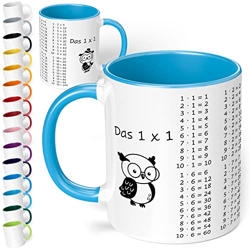 True Statements Kinder Tasse - 1x1 - schöne Tasse für Kinder zum Rechnen Lernen - rundumdruck - spülmaschinenfest Innen Hellblau von True Statements