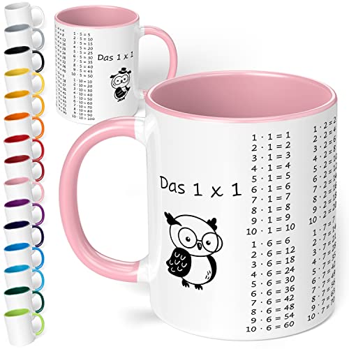 True Statements Kinder Tasse - 1x1 - schöne Tasse für Kinder zum Rechnen Lernen - rundumdruck - spülmaschinenfest Innen Rosa von True Statements