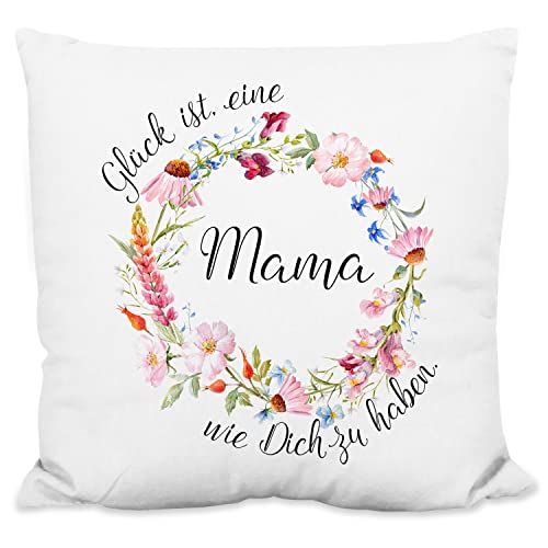 True Statements Plüsch-Kissen Glück ist, eine Mama wie Dich zu haben - 40x40cm, inkl. Kissen-Füllung Mutter zu Weihnachten, Geburtstag, Muttertag von True Statements