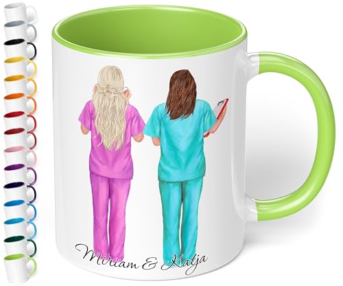 True Statements Krankenschwester Freundinnen Keramik-Tasse - Aussehen u. Namen anpassbar - 330ml - personalisierter Kaffeebecher Arbeits-Kollegin (Hellgrün) von True Statements