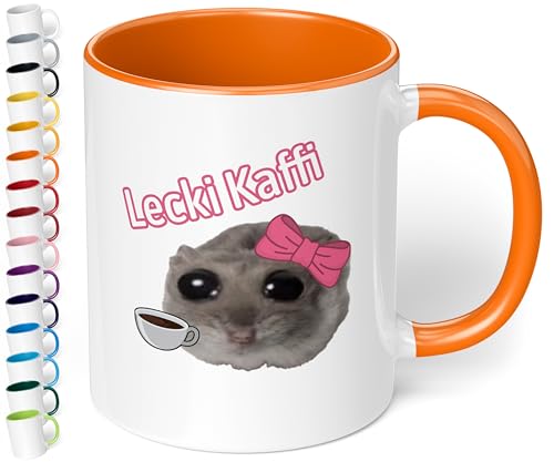 True Statements Lustige Keramik-Tasse „Lecki Kaffi“ - 330ml Kaffeebecher - berühmter Hamsti Hamster - pelziger Freund sorgt für gute Laune (Orange) von True Statements