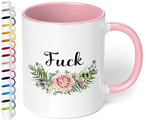 True Statements Lustige Tasse Fuck - Kaffeetasse, Kaffeebecher, das ideale Geschenk für Mitarbeiter, fürs Büro, Arbeit und Co., inner rose von True Statements