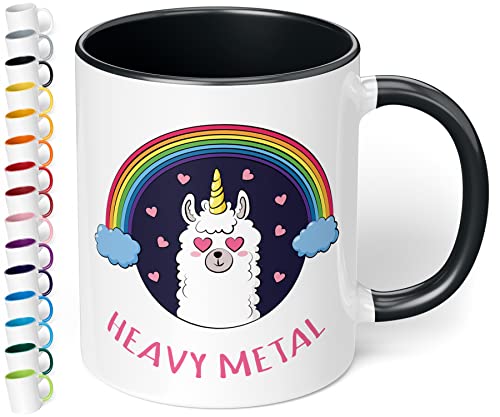 True Statements Lustige Tasse Heavy Metal Lama - Kaffee-Tasse mit Spruch - Geschenk für Mitarbeiter - Chef - Büro - Arbeit, inner black von True Statements