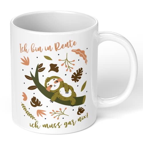 True Statements Lustige Tasse Ich Bin in Rente - ich muss gar nix! - Kaffeetasse mit lustigem Spruch zum Ruhestand - beidseitig Bedruckt - spülmaschinenfest Innen Weiss von True Statements