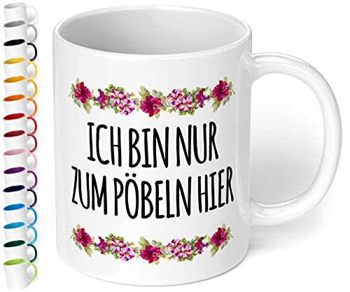 True Statements Lustige Tasse Ich bin nur zum pöbeln hier - originelles Geschenk für Kollegen, inner white von True Statements