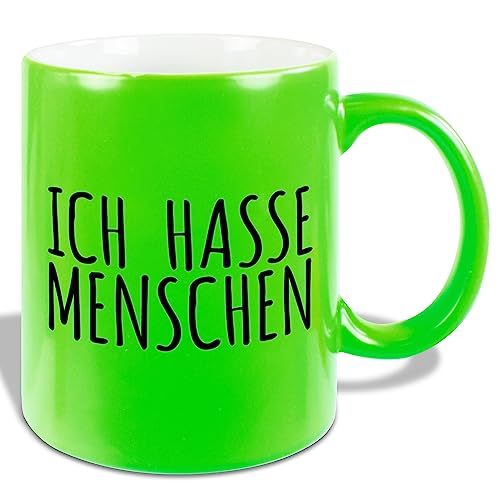 True Statements Lustige Tasse Ich hasse Menschen - Neon Kaffee-Tasse mit Spruch - Geschenk für Mitarbeiter - Chef - Büro - Arbeit, neon gruen von True Statements