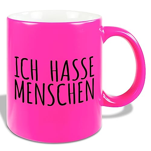 True Statements Lustige Tasse Ich hasse Menschen - Neon Kaffee-Tasse mit Spruch - Geschenk für Mitarbeiter - Chef - Büro - Arbeit, neon pink von True Statements