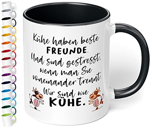 True Statements Lustige Tasse Kühe haben beste Freunde Wir sind Kühe - Kaffeetasse mit Spruch als Geschenk - beidseitig bedruckt - spülmaschinenfest, innen schwarz von True Statements