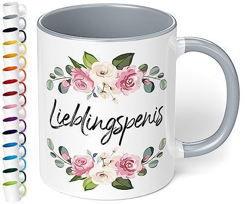 True Statements Lustige Tasse Lieblingspenis - Kaffeetasse mit Spruch als Geschenk - beidseitig bedruckt - spülmaschinenfest, innen grau von True Statements