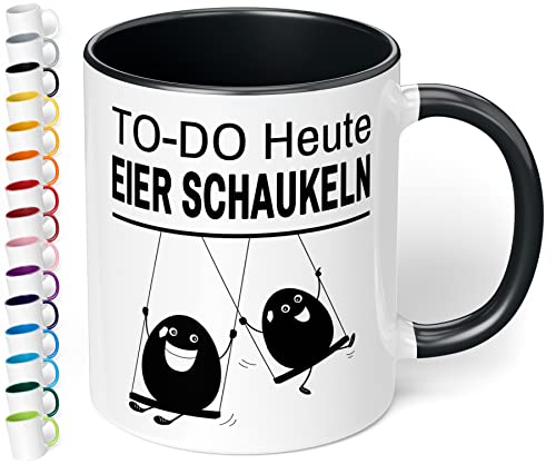 True Statements Lustige Tasse To Do Heute Eier Schaukeln - Kaffee-Tasse mit Spruch - Geschenk für Mitarbeiter - Chef - Büro - Arbeit, inner black von True Statements