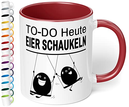 True Statements Lustige Tasse To Do Heute Eier Schaukeln - Kaffee-Tasse mit Spruch - Geschenk für Mitarbeiter - Chef - Büro - Arbeit, inner bordeaux von True Statements