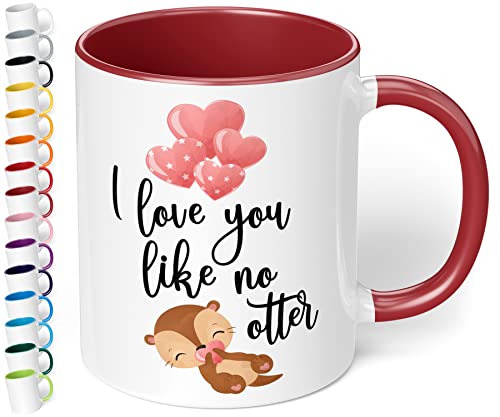 True Statements Lustige Tasse i love you like no otter - Kaffee-Tasse mit Spruch - Geschenk für Mitarbeiter - Chef - Büro - Arbeit, inner bordeaux von True Statements