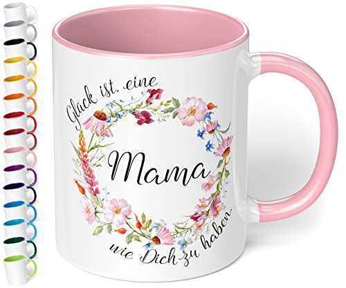 True Statements Mama Tasse Glück ist eine Mama wie dich zu haben - BLUMENKRANZ - Kaffee-Tasse mit Spruch, Geschenk Mutter - Mama, inner rose von True Statements